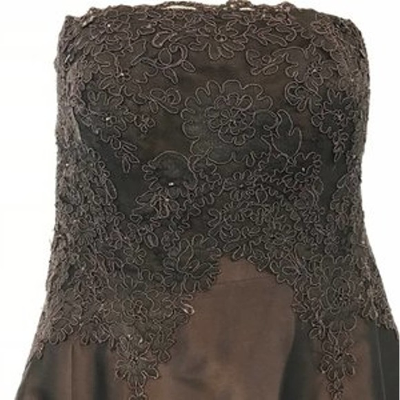Helen Morley Dark Brown Strapless Lace Gown w/ Bolero 12 - Picture 3 of 11
